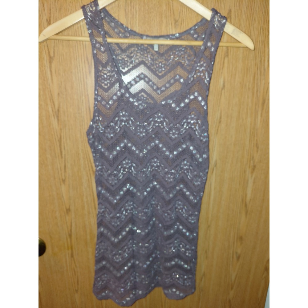 BKE Womens Purple Silver Metallic Chevron Crochet Knit Tank Top XS